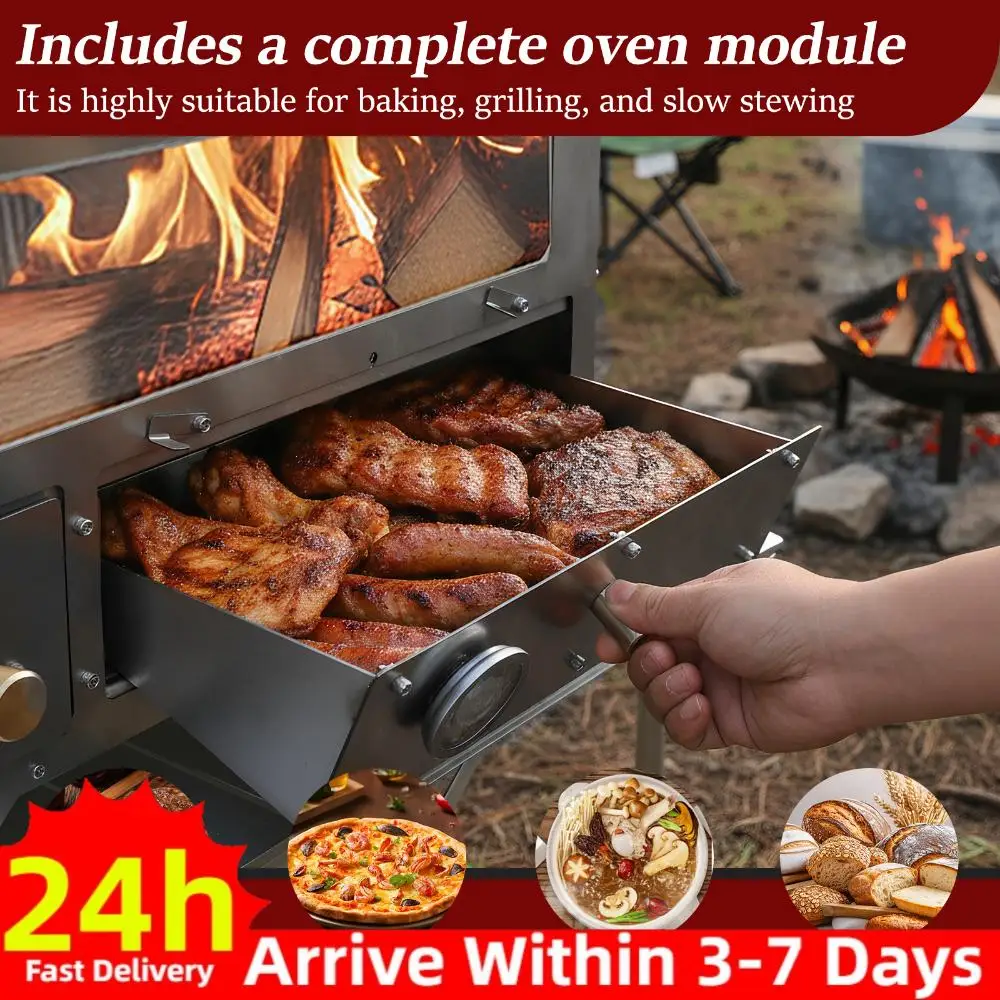 

Портативная дровяная печь-камин с дымоходом и духовкой для отопления/готовки/двора/кемпинга