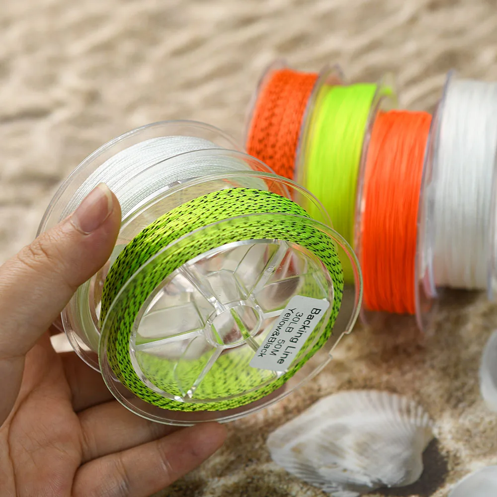 1Spool 20LB 30LB Fly Fishing Backing Line 50M Braided Polyester Spool Filler Line Solid Two-Tone Color Fly Reel Fishing Line
