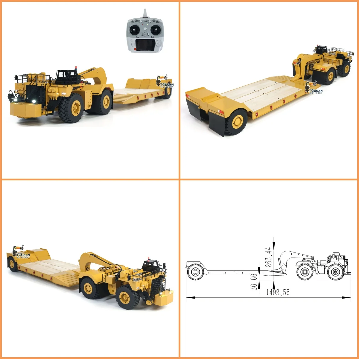

739D 1/20 RC Metal Heavy Duty Hydraulic Mining Trailer Remoted Heavy Engineering Vehicle for Mining Excavator Bulldozer Machine