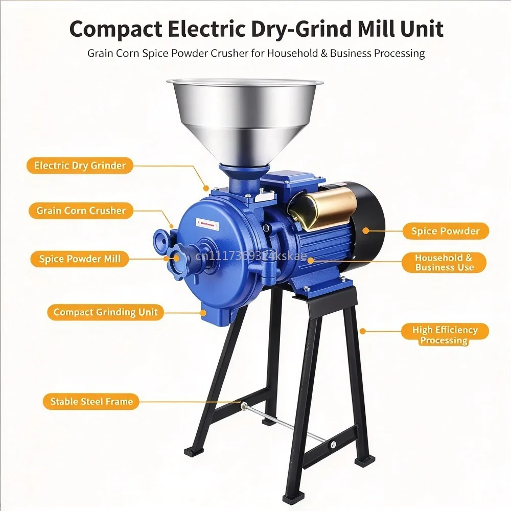 Compact Electric Dry‑Grind Mill Unit, Grain Corn Spice Powder Crusher For Household & Business Processing