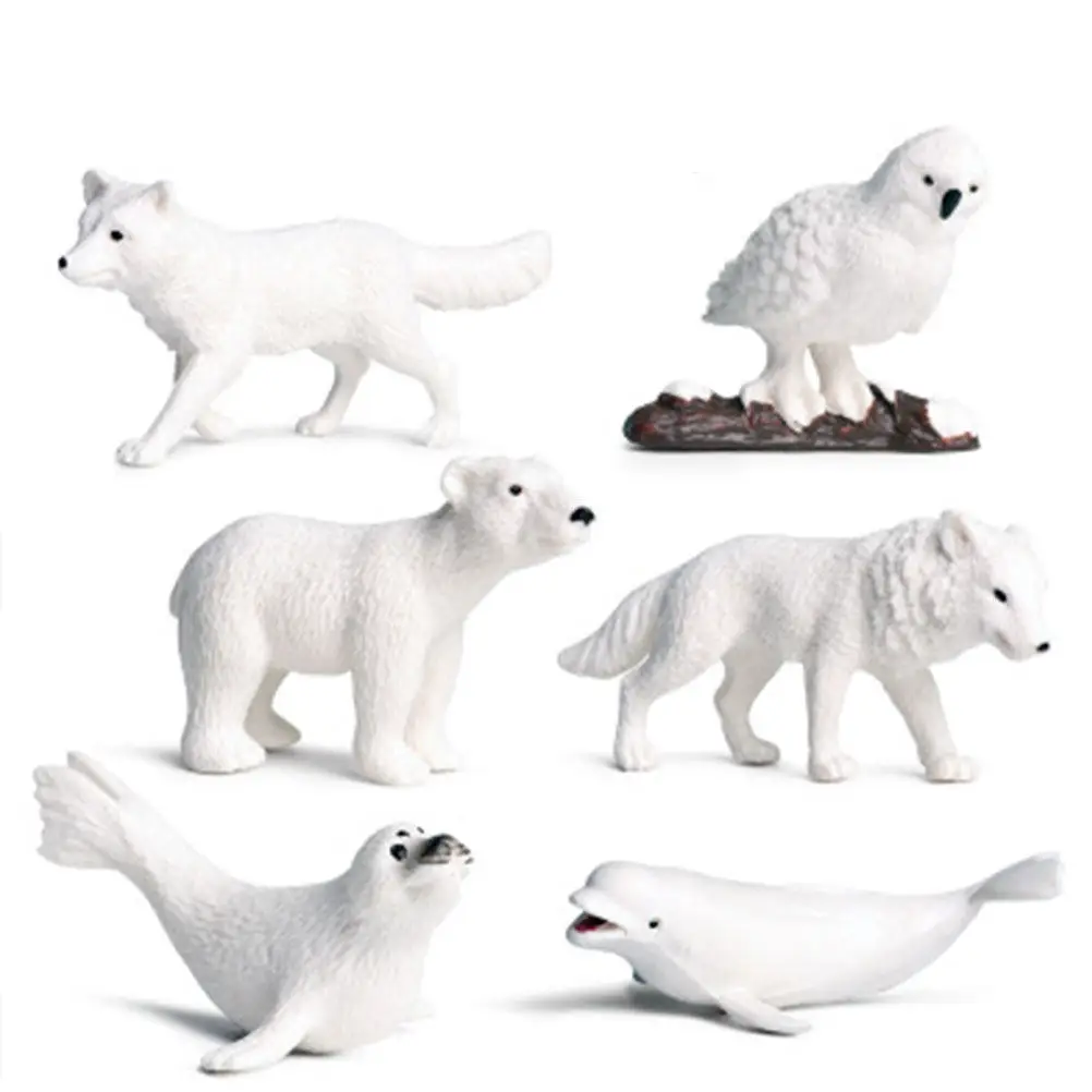 6Pcs Arctic Animal Simulation Decorative Ornament Set Desktop Home Office Photo Prop Penguin Polar Bear Sea Panther