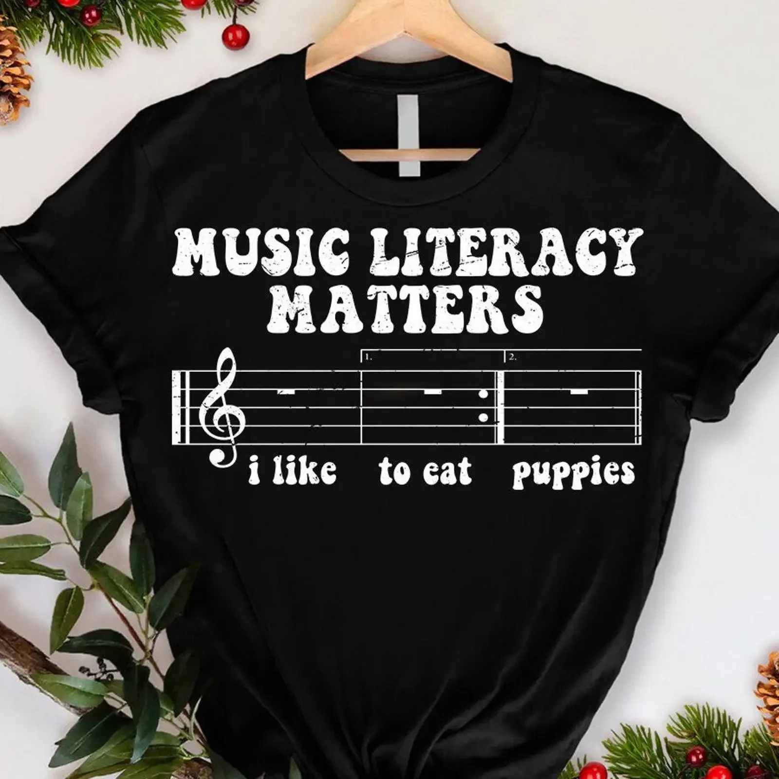 Music Literacy Matters Funny T Shirt Novelty for Musicians Teachers Band Directors Members vintage Washed Stretched