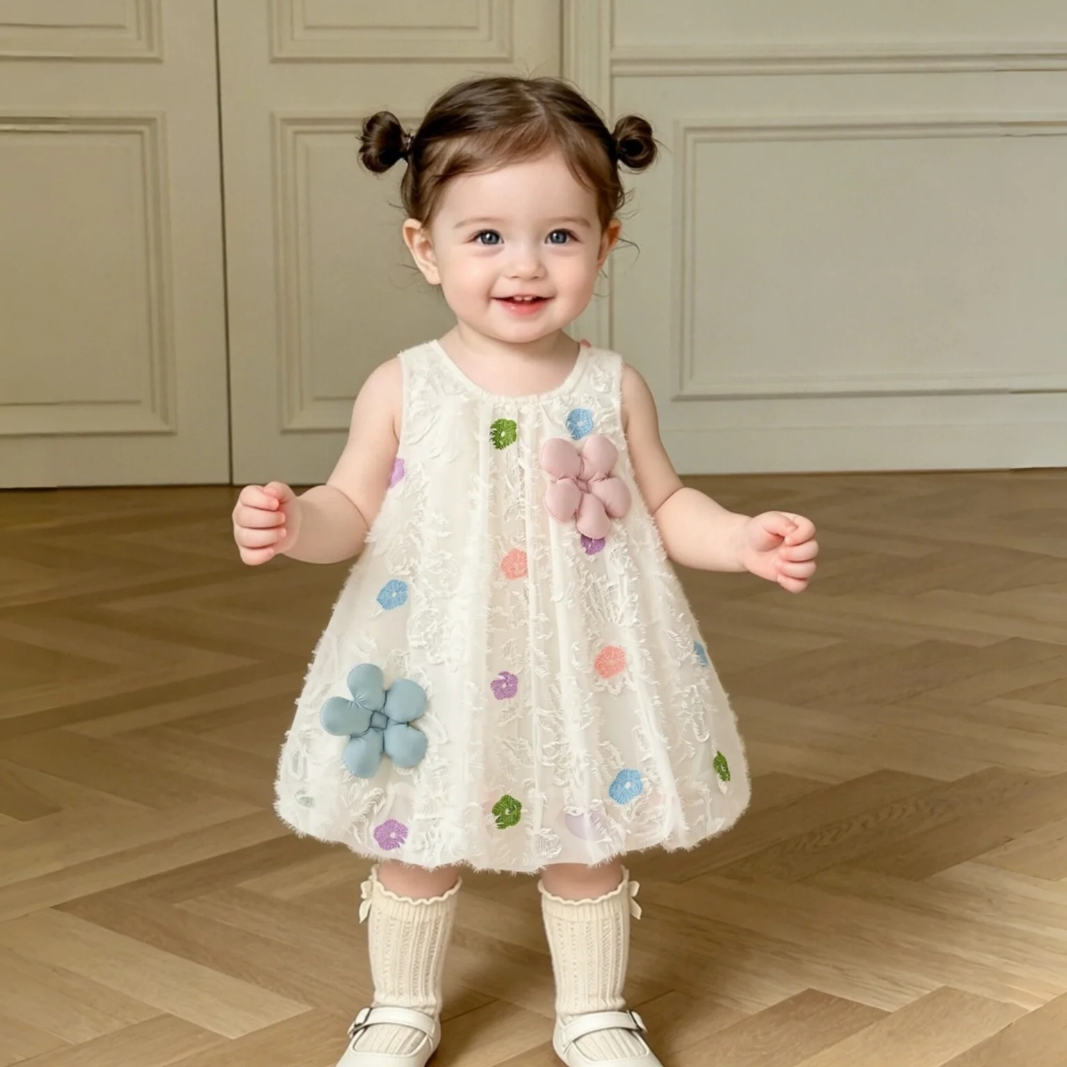 Sweet Baby Girl Dress Summer Cute Flower Sleeveless Princess Dress Daily Outdoor Wear Children's Clothing 9 Months - 4 Years
