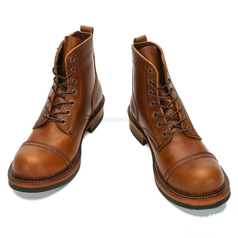 EU Size 39-44 Men Vintage Motorcycle Boots Tooling Work Casual Motorcycle Boots Retro Breathable Cowhide Leather Round Toe