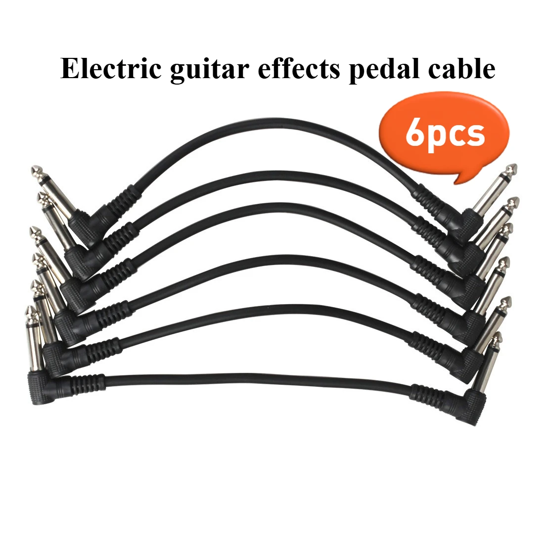 

Black connection cables (6pcs) for guitar effects pedals, instrument audio, and sound equipment.