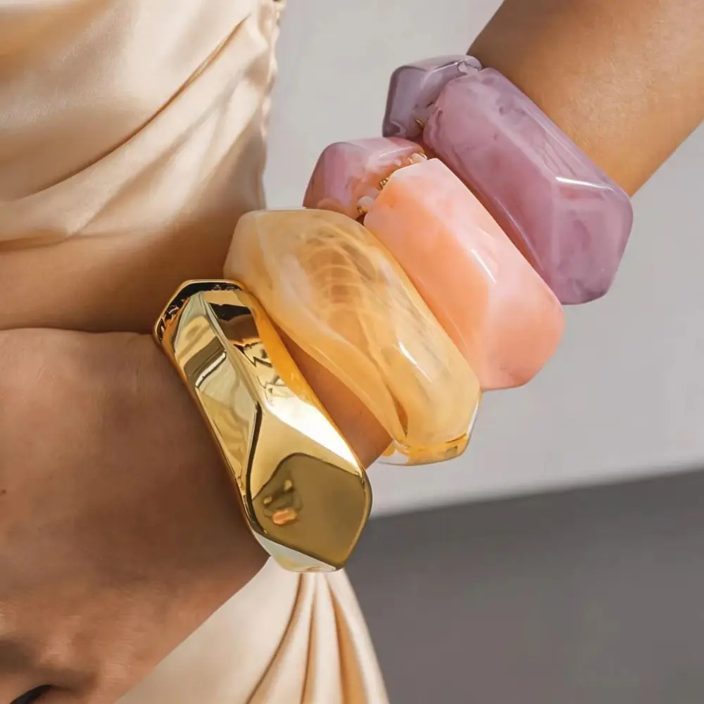 Irregular Shape Exaggerated Bangles Vintage Style Open Design Wide Bracelet Colorful Smudging Thick Design Cuff Bangles