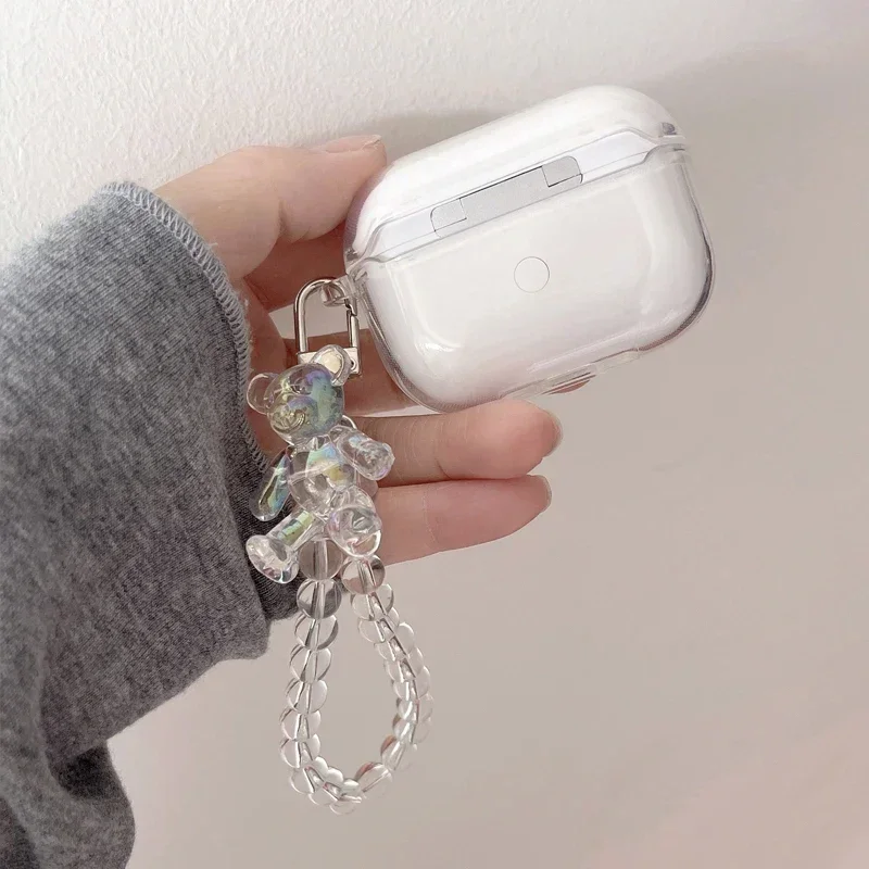 귀여운 UGREEN HiTune S3 / T6/T6S/ H6pro H5 T3 케이스, 만화 곰 손목 체인 이어폰 실리콘 투명 커버, HiTune T6