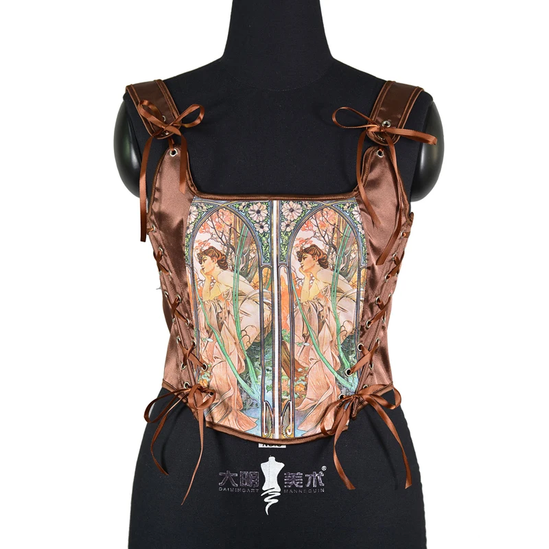 

Bustier Tops for Women Sexy Lace Up Overbust Corsets with Shoulder Strap Ladies Female Victorian Push Up Bustier Tank Crop Top
