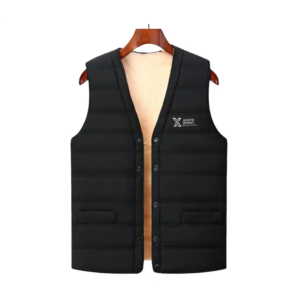 V-neck Winter Vest Men's V-neck Thermal Waistcoat with Velvet Lining Windproof Cotton Vest Jacket for Warmth Style