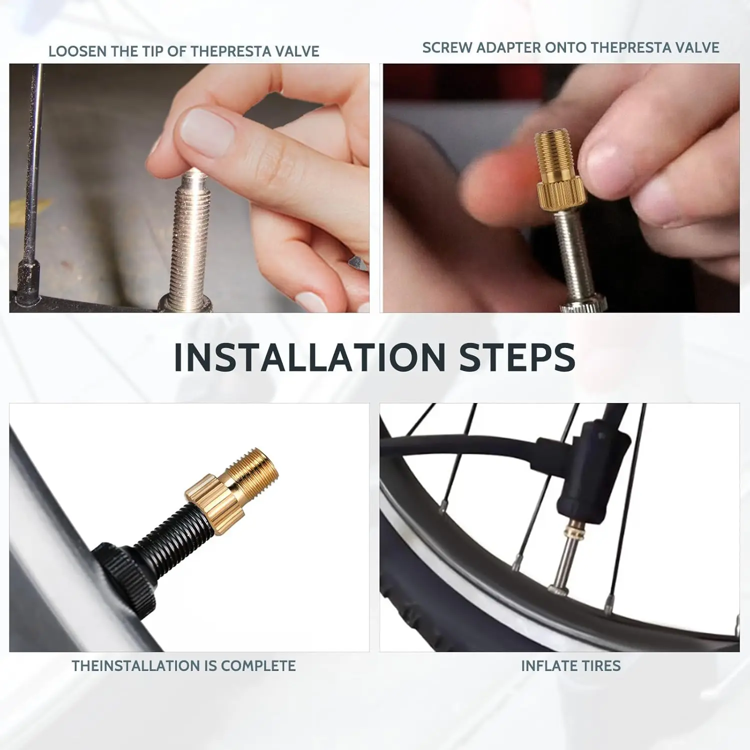 Brass Presta Valve Adaptor (Pack of 5 + 10 Caps) - Convert Presta to Schrader for All Types of Bikes, e-Bikes, and e-Scooters