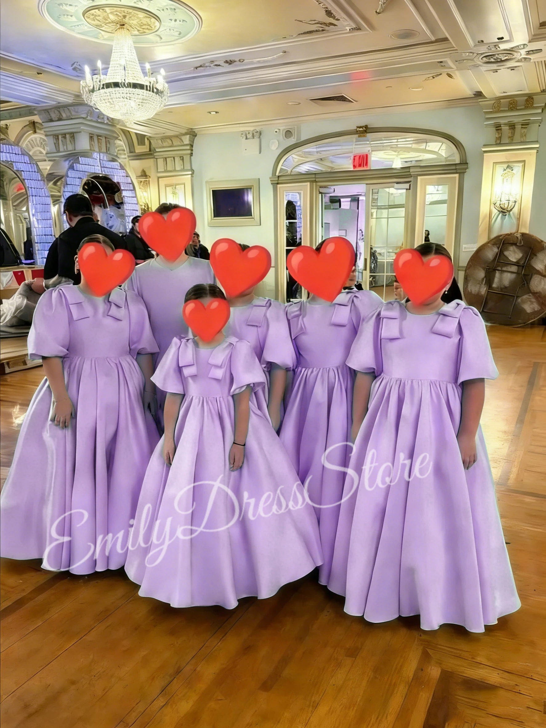 Lilac Satin Bridesmaid Dress Flower Girl Dress For Wedding Half Sleeve High Waist Birthday Party First Communion Gowns Custom