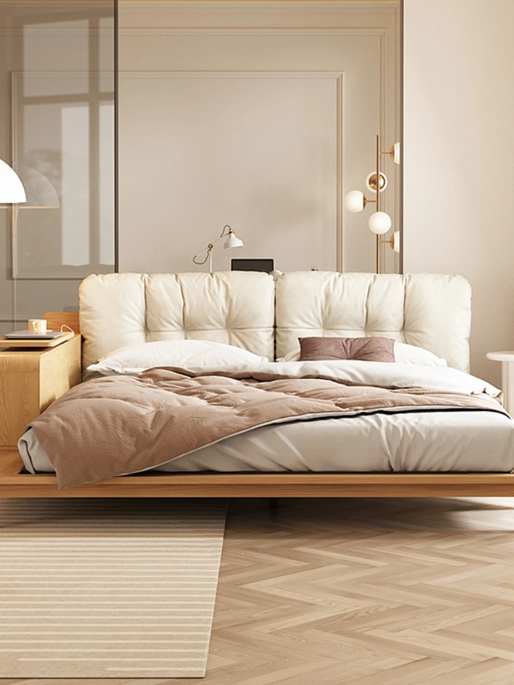Modern Minimalist 1.8cm Double Bed Bedroom Log Style Solid Wood Bed Light Luxury Master Bedroom Bed