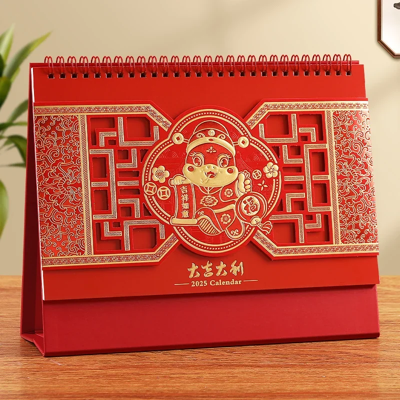 

2025 Spring Festival Standing Flip Desktop Monthly Calendar Chinese Year Of Snake Painting for Lunar Year Decoration