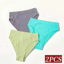2Pcs/Set Seamless Panties High Waist Briefs Women High Leg Cut Panties Female Underpants Sexy Lingerie Solid Color Underwear S-L