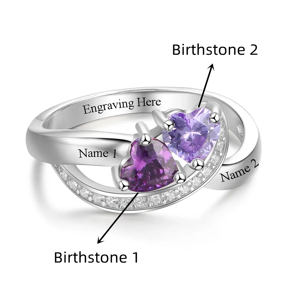 Couple Promise Rings for Her Custom 2 Name with Birthstone 925 Sterling Silver Jewelry,Mother Daughter Ring Personalized Gift