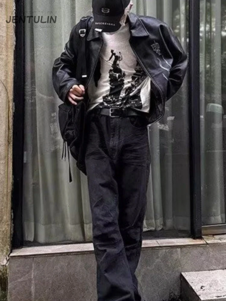 Y2K Washed Jeans Goth Retro Micro Flared Mid-rise Waisted Lace Up Pants Men Women Streetwear High Quality Design Sense Trousers