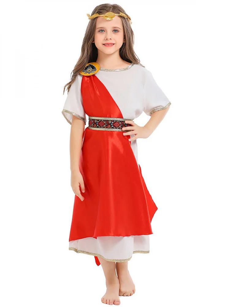 

loween Costume Medieval Ancient Roman Child Role Play Stage Performance Par Wear Lace Material Ethnic Faion Ladies' Cl...