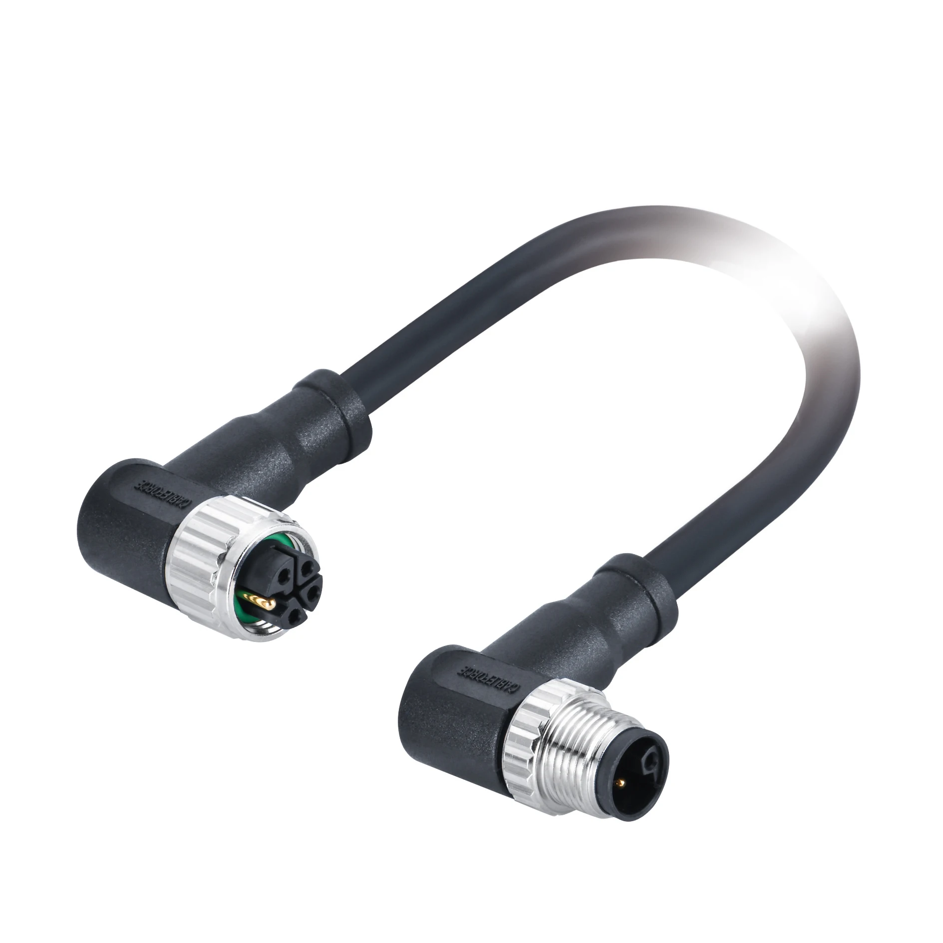 M12 L Code 4Pin+PE Male to Female 90 Degree Connector Molded 5x14AWG PUR 0.5M Cable