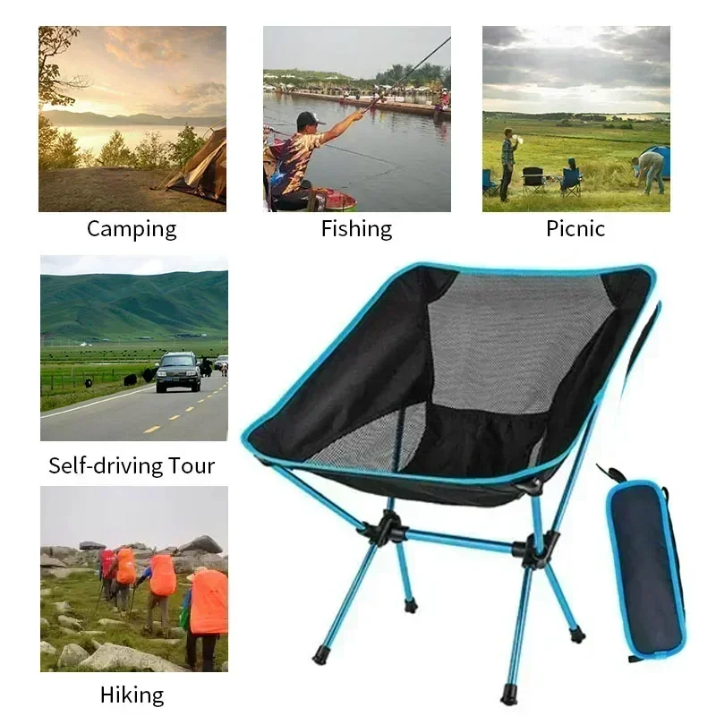 Outdoor New Folding Chair Ultralight Aluminum Moon Chair Picnic Beach Fishing Chairs Garden Seat Portable Hiking Camping Chair