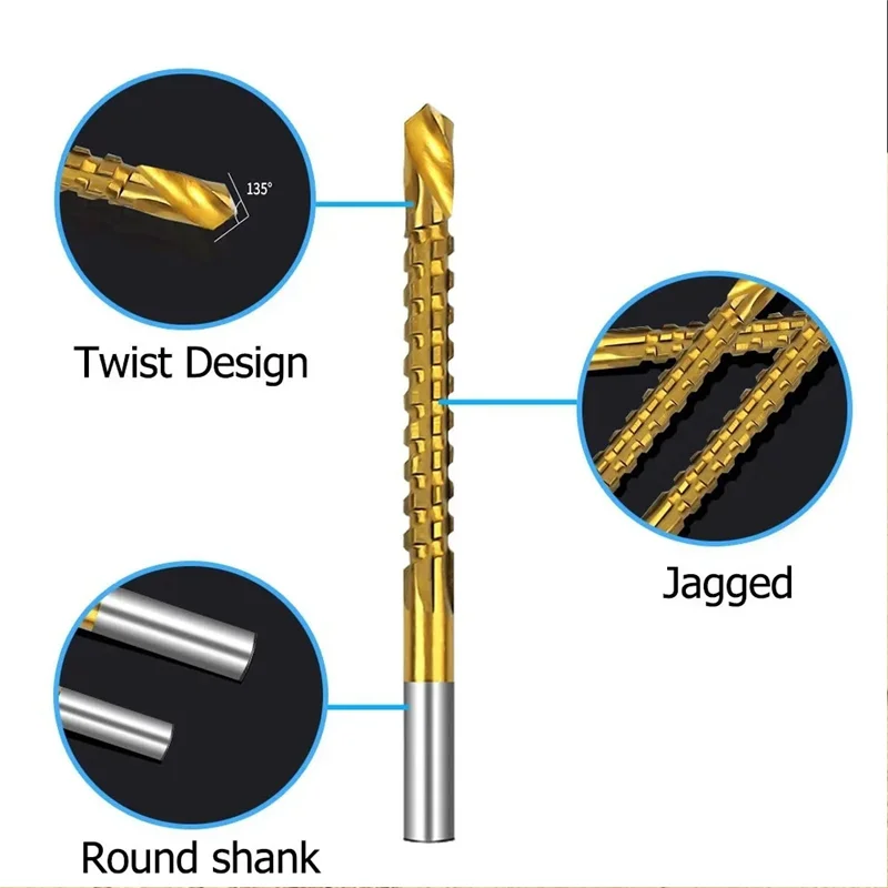 

ABKJ-3Mm Titanium Coated Drill Bit Spiral Jagged Saw Drill Bit Composite Drill Bit Twist Drill Bit