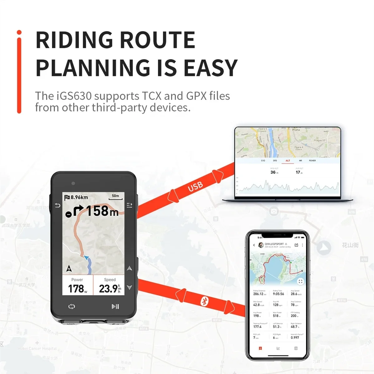 iGPSPORT iGS630 Komputer rowerowy GPS Bezprzewodowy prędkościomierz Licznik kilometrów Obsługa map offline Nawigacja Route iGS630s Strava