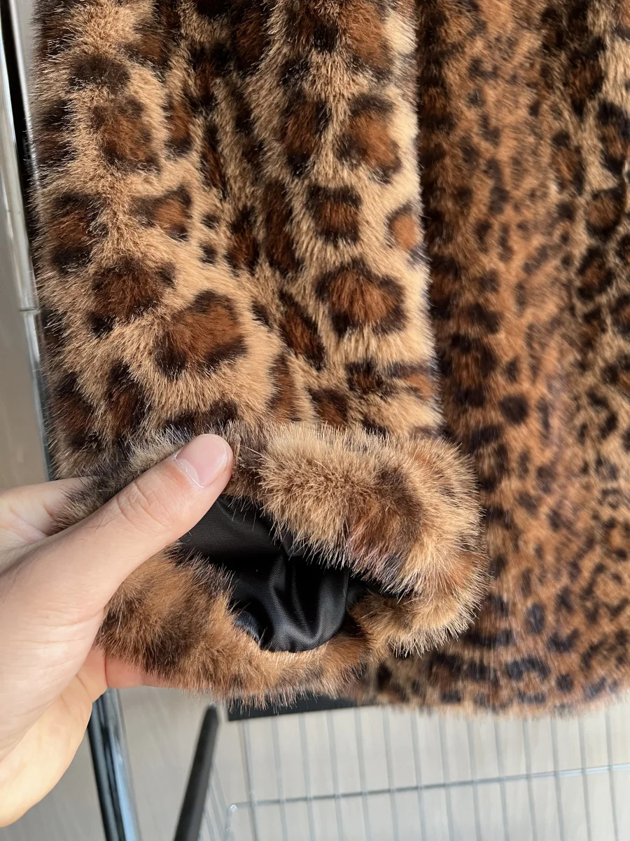 TRAF 2024 Autumn/Winter New Arrivals Women\'s Clothing Animal Print Faux Fur Coat with Hooded Jacket Round Neck Leopard Jacket