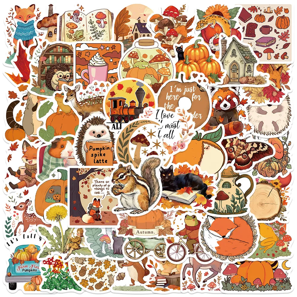 

50PCS Cartoon Orange Fall Stickers Cute Animals Graffiti Decals For Fridge Cup Notebooks Suitcase Laptop DIY Aesthetics Stickers