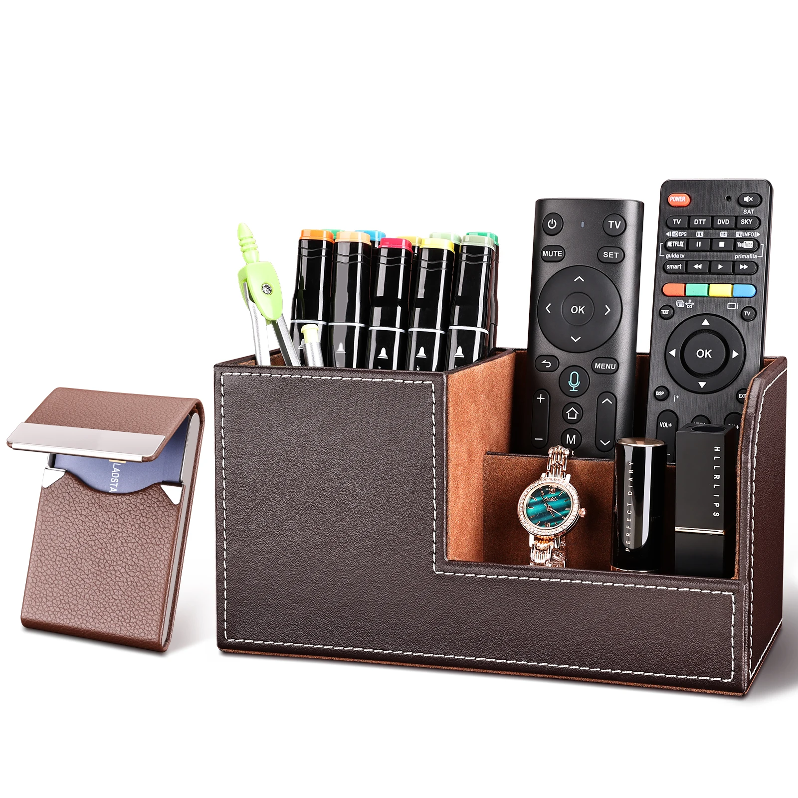 

Home Office Desk Storage Organizer Set PU Leather Business Card Holder Remote Controller Storage Boxes