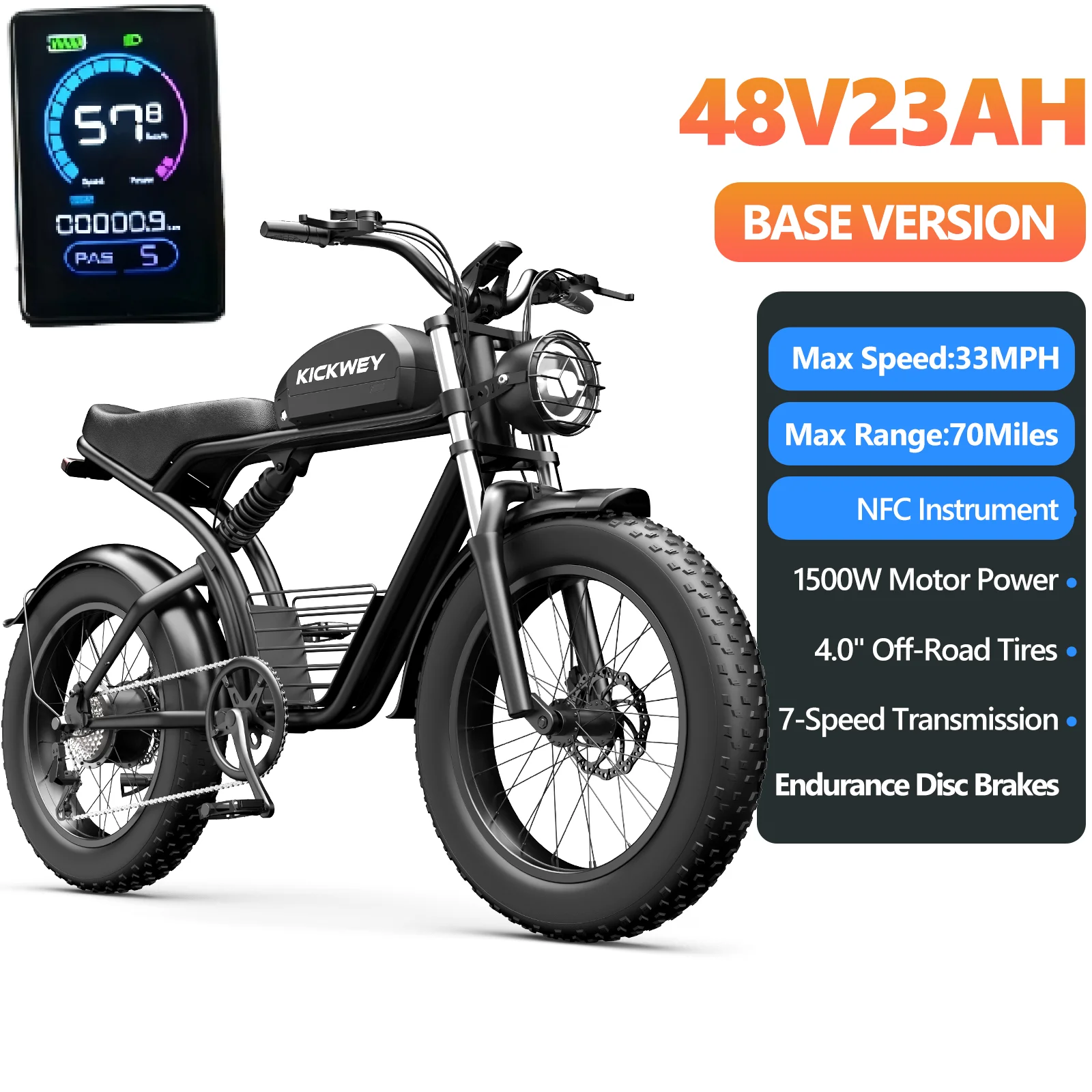 Kickwey 2026 Hot Sale New Arrival K7 3000W Adult Off-Road Mountain Electric Bicycle with NFC Display 48V 46Ah Removable Large Capacity Battery High Speed Long Range 20"×4.0" Fat Tire 1-Year Warranty Ships From US Fast Shipping image 2