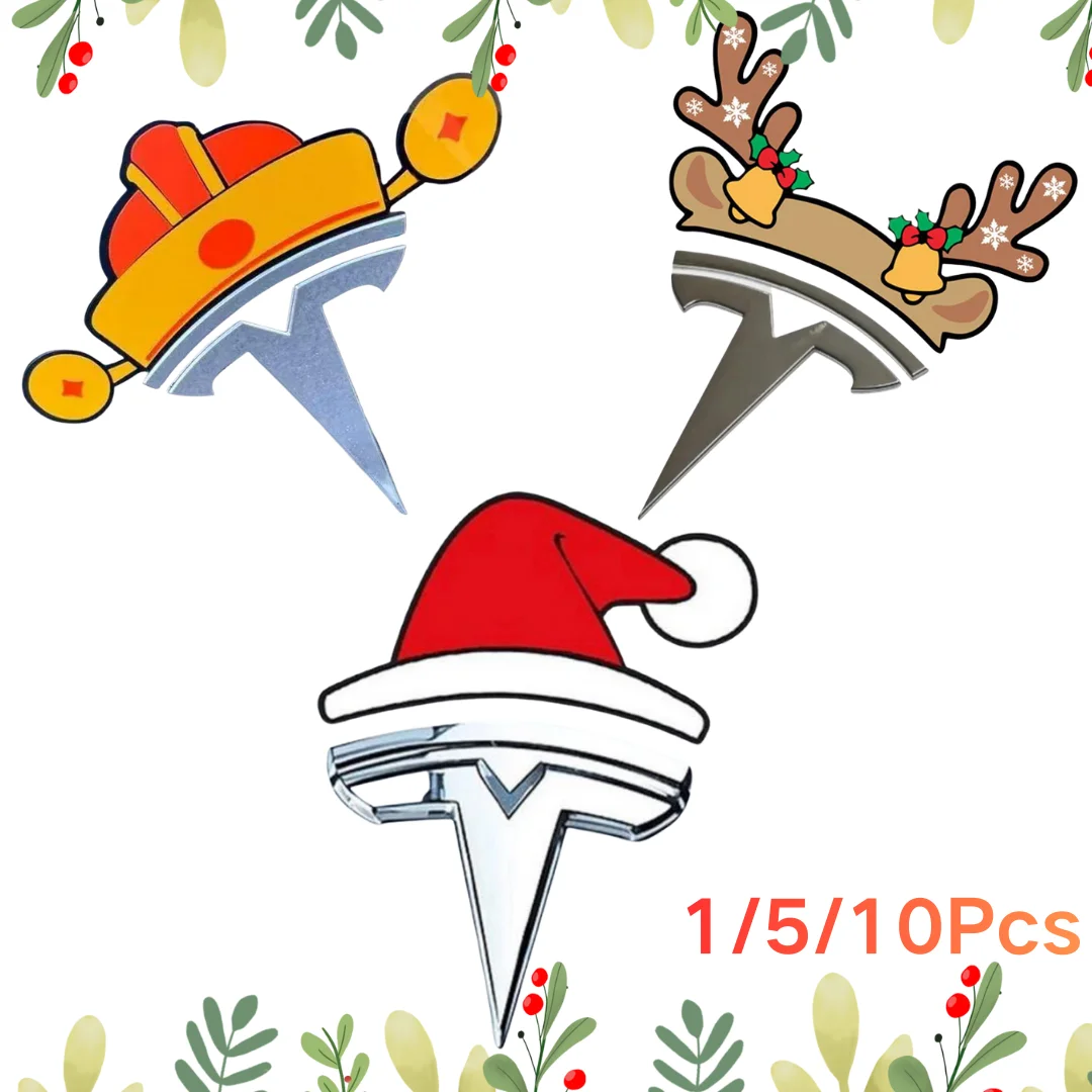 الإبداعية سانتا قبعة عيد الميلاد ملصقات ل تسلا نموذج 3 Y الجبهة شعار ديكور احتفالي اكسسوارات السيارات عطلة تعديل