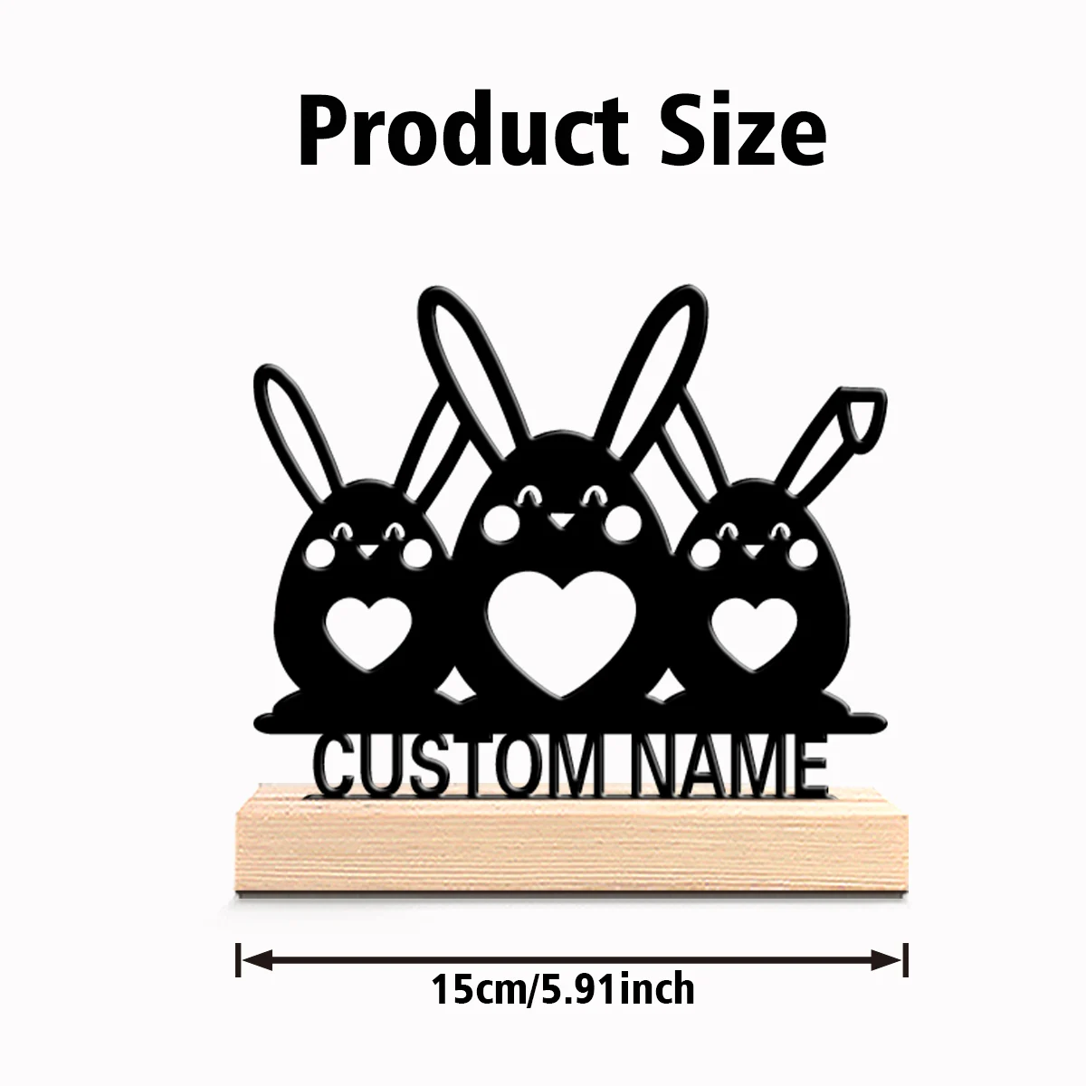 1pc Cute Personalized Custom rabbit Metal Statues Wooden Base Wall Decor for Living Room Garage Modern Industrial Style