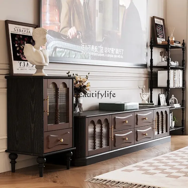 

ld14French retro solid wood dining side cabinet simple locker American living room side cabinet