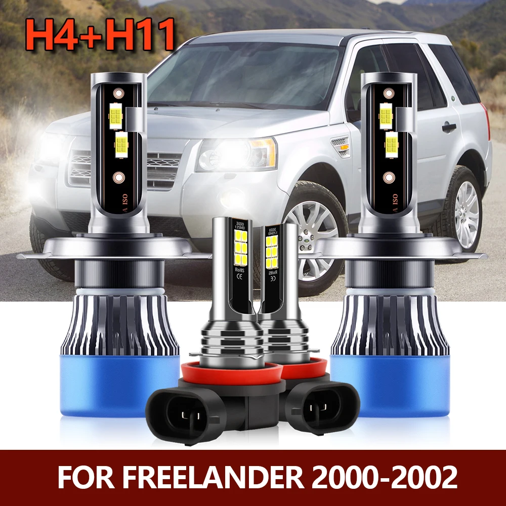 

4x LED Headlight Bulbs H4 Hi/Lo + H8/H9/H11 Front Car Fog Lights Combo Beam Lamps Conversion Kit For Freelander 2000 2001 2002