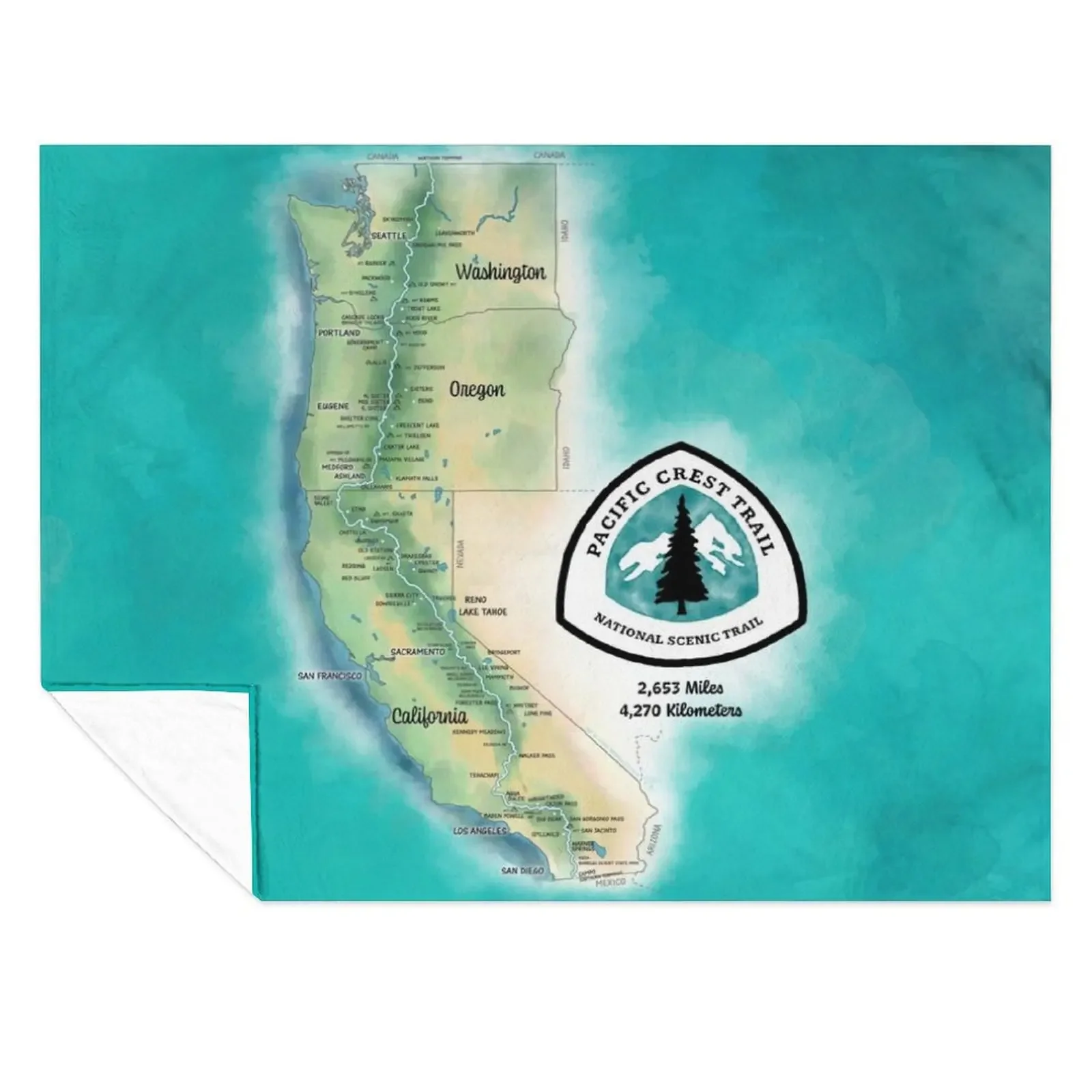 

Pacific Crest Trail Map Throw Blanket Loose Beautifuls halloween Plush Blankets