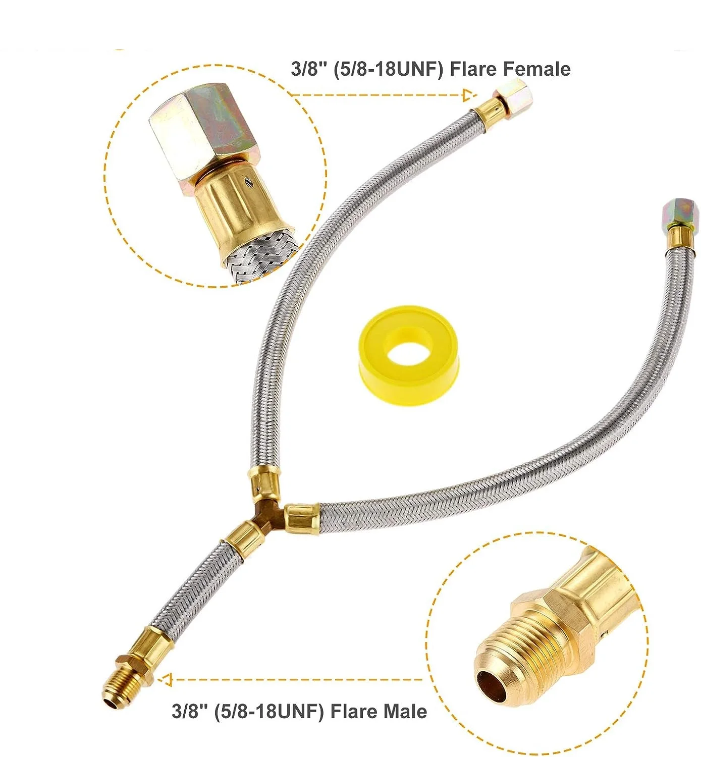 Grill propan Y-przedłużenie rozgałęźnika Adapter wąż w oplocie długość 15 z 3/8 \