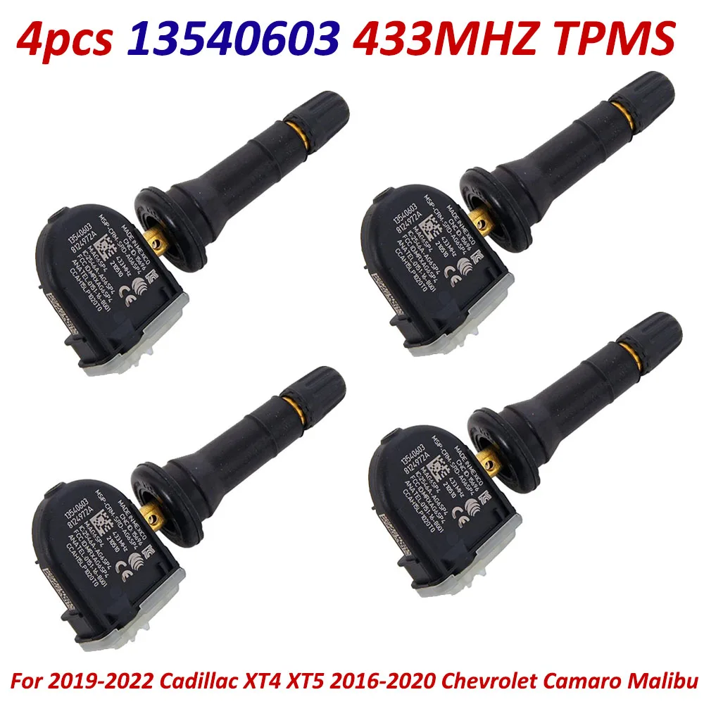 4PCS 13540603 13540606 13598773 Tire Pressure Sensor For2019-2022 Cadillac XT4 XT5 2016-2020 Chevrolet Camaro Malibu 433MHZ TPMS