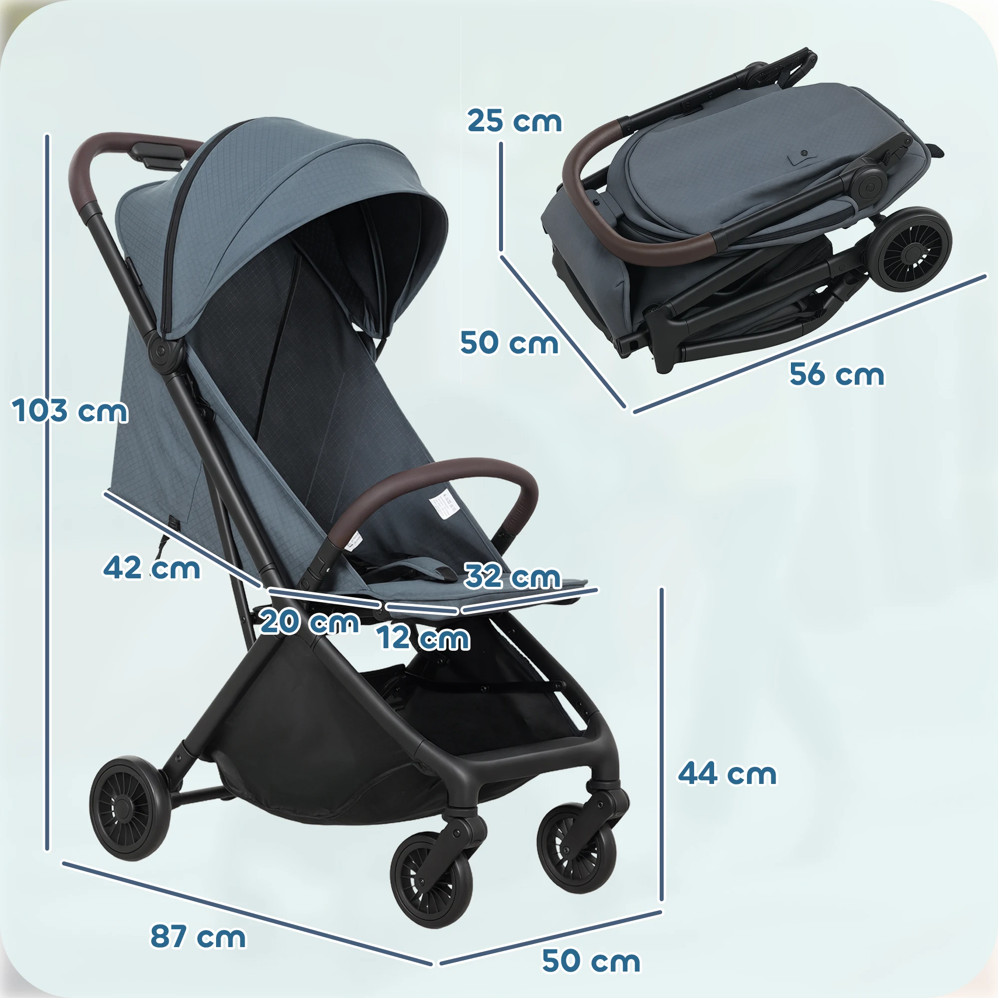 Aiyaplay Lightweight Stroller with Reclining Backrest 15 kg Dark Blue