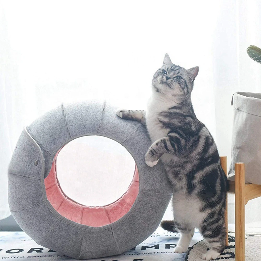 Cute Shell Cat Bed House Indoor, Cat Toys Ball Interactive Soft Cat Cave & Foldable Pet Tunnel Tube Condos Fun Toy Bed for Puppy