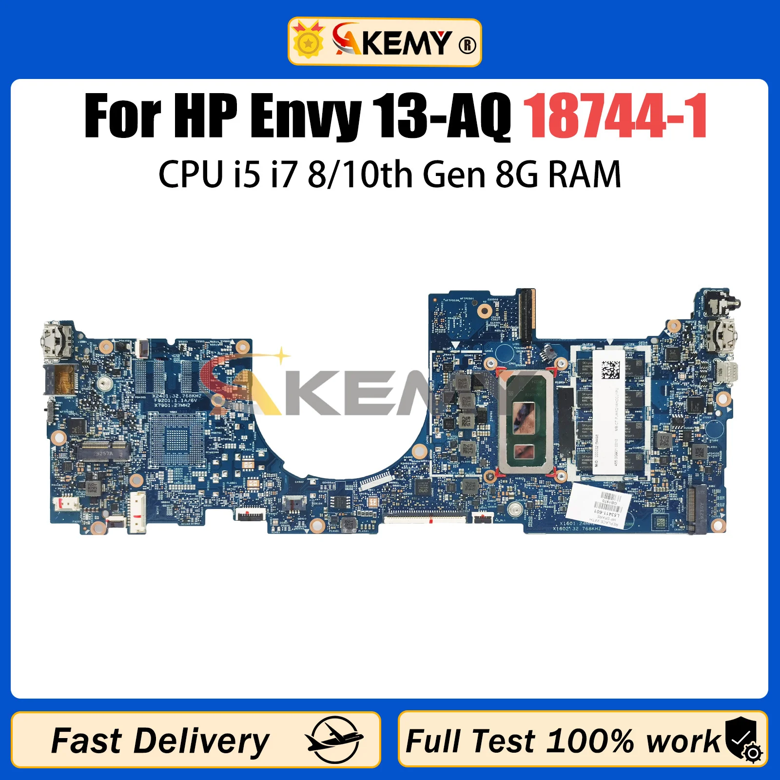 

AKEMY 18744-1 Laptop Motherboard For HP 13-AQ L53413-601 L53411-601 Notebook Mainboard i5 i7 8/10th