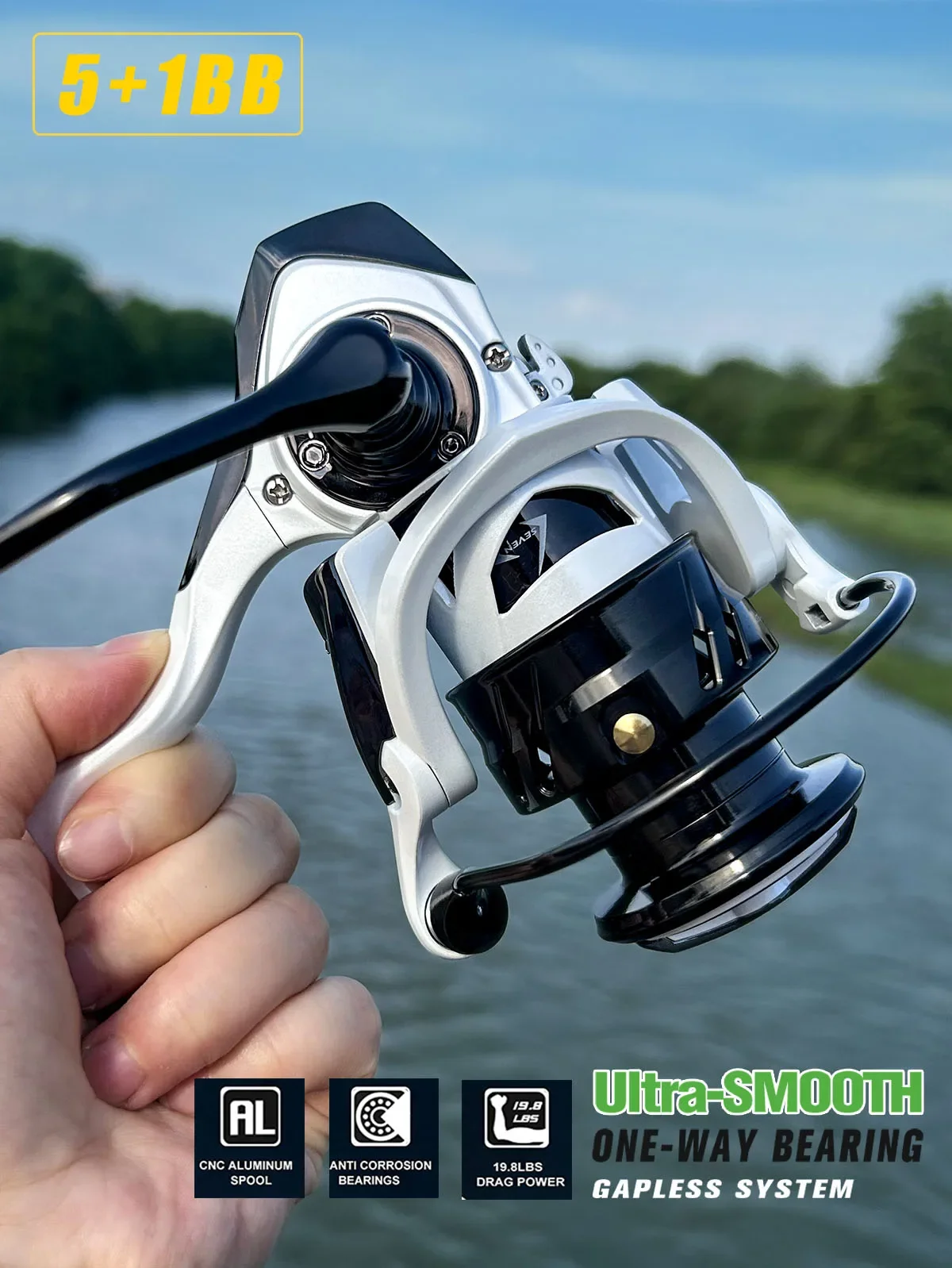 

Durable Spinning Fishing Reel 5.2:1 Gear Ratio Double Sealedl Stainless Steel Bearings Carp Saltwater Wheel Max Drag 15kg 5+1BB