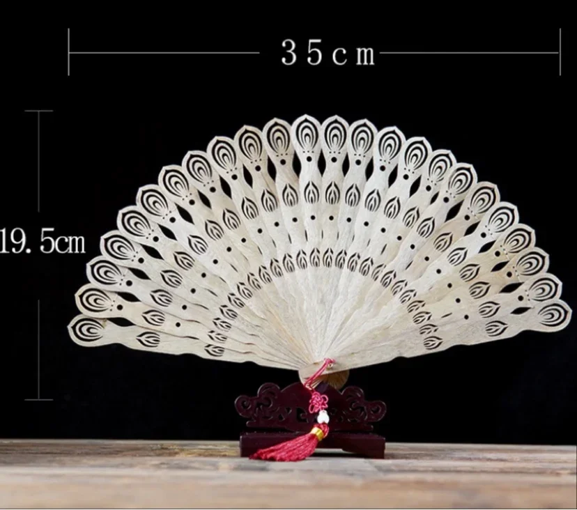 Ancient style folding Chinese style portable fan, golden silk nanmu fan, Su hollow gift fan, carved ornaments