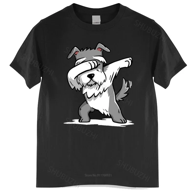 Cotton Tshirt Men Crew Neck Tops Schnauzer Cute Dabbing T-Shirt Funny Dab Dance Gift Shirt Brand Bigger Size Homme Black T-shirt