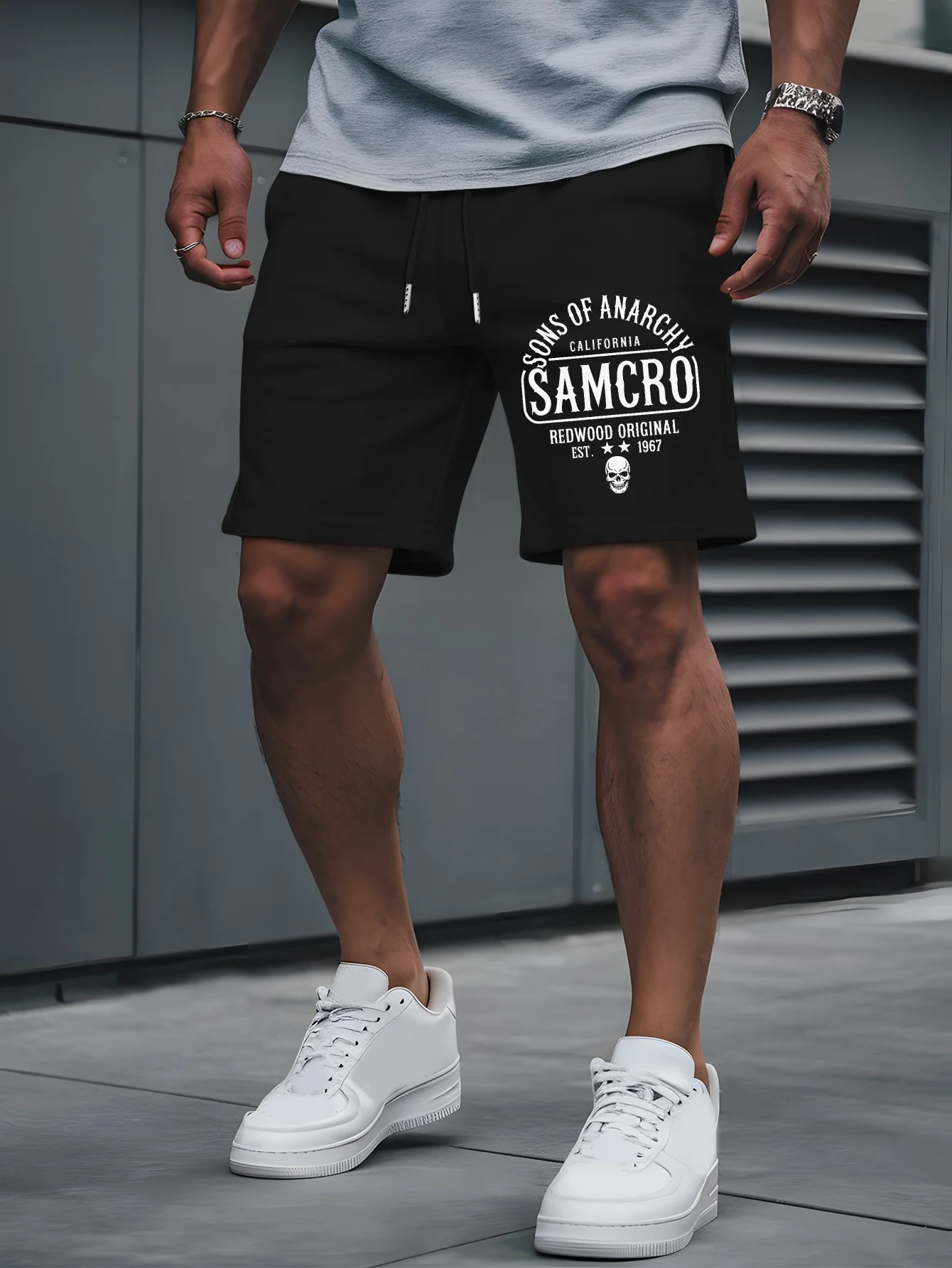 Men's Stylish and Versatile Letter Print Casual Shorts Loose Fit Elastic Waistband with Drawstring Suitable for Everyday Wear