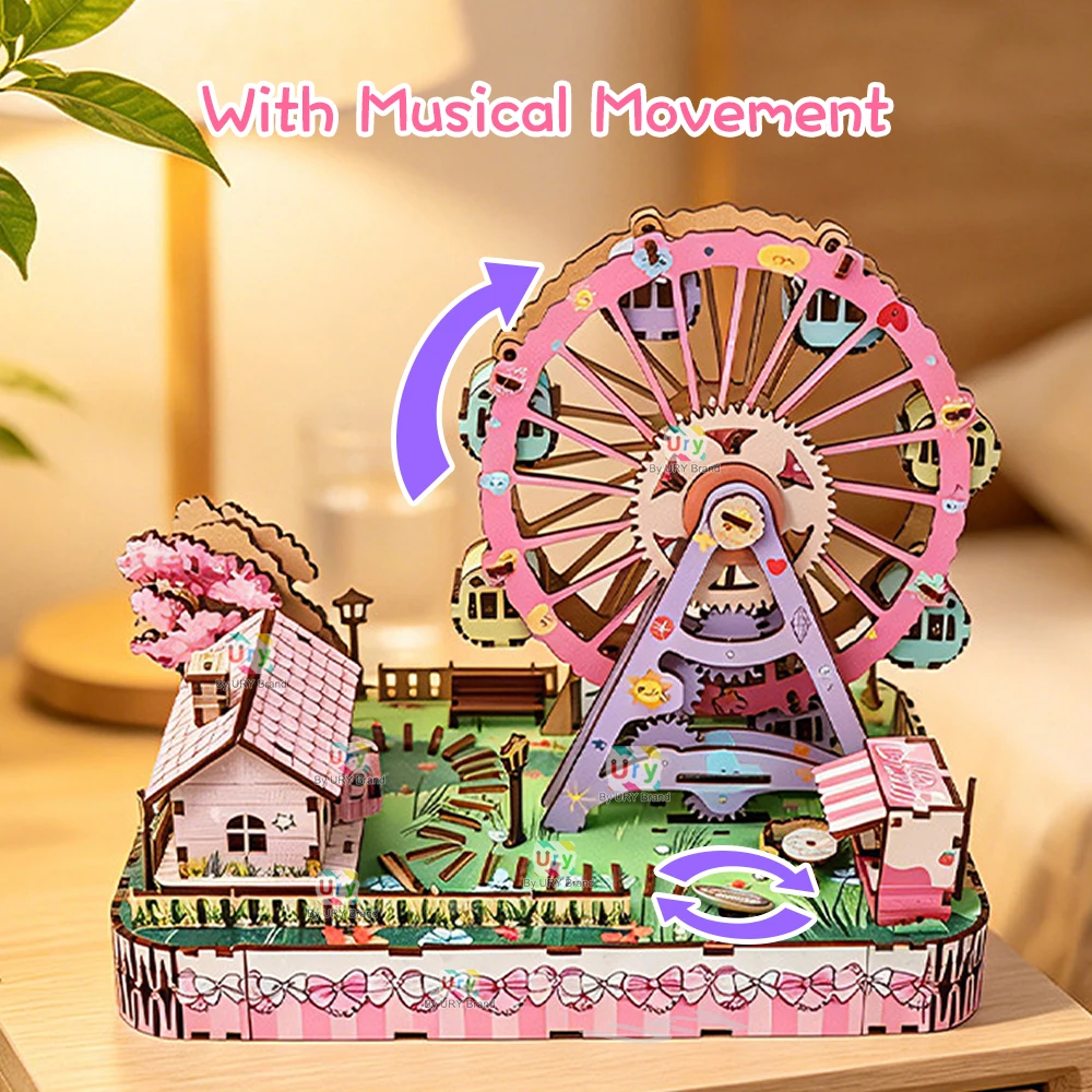 Ury 3D Wooden Puzzles Colorful - Music Box Wooden 3D Puzzle Rotating 评论和价格