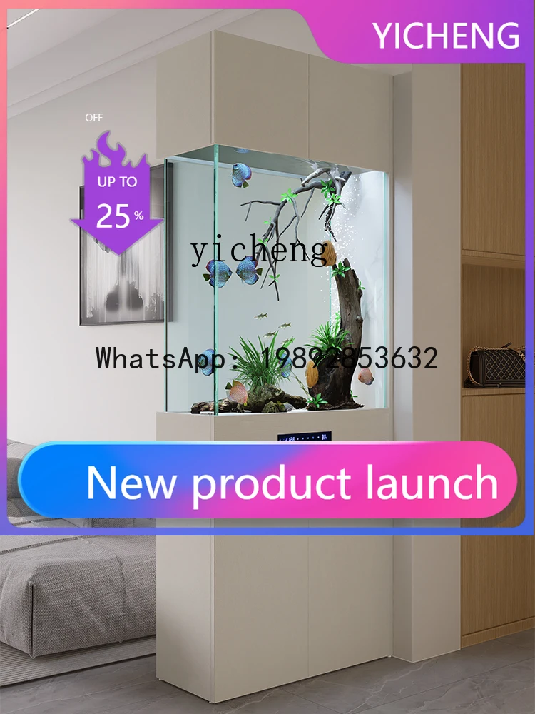 

LYY fish tank living room new glass tank ecological bottom filter next to smart TV cabinet stream tank aquarium