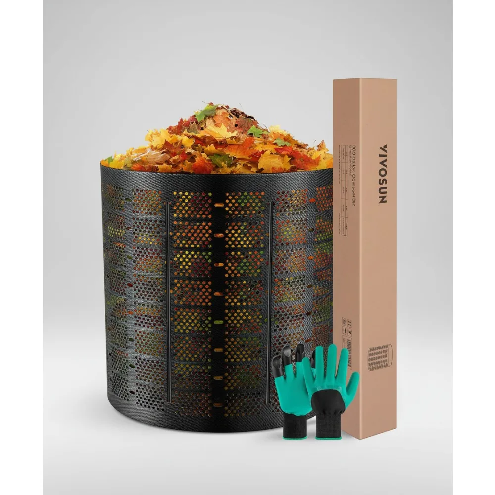 

300 Gallon Expandable Compost Bin, Large Capacity Outdoor Composter with Gloves for Backyard Garden