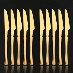 Luxury Stainless Steel 10Pcs Dinner Knives Set Sharp Steak Knife Western Gold Tableware Knife Restaurant Knives Dinnerware Set