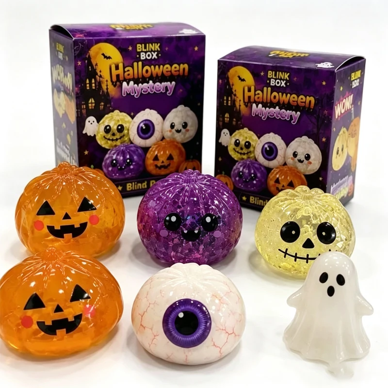 Halloween Mystery Blind Box Glitzer Squishy Fidget Kürbis Geist Augapfel Totenkopf Stressabbau Quetschspielzeug Halloween-Party