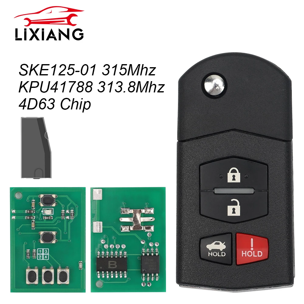 

LIXIANG Flip Remote Car Key SKE125-01 315Mhz KPU41788 313.8MHz 4D63 Chip For Mazda 2 3 5 6 8 CX-7 CX-9 MX-5 Fob 3 4 Buttons