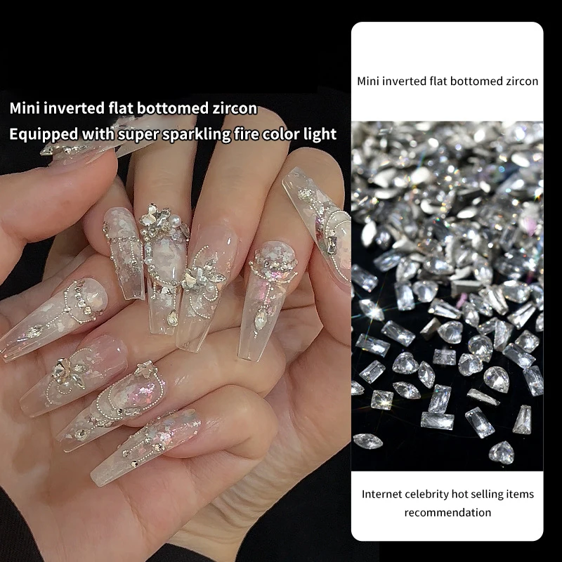 50Pcs/set Mini Flat Bottom Nail Rhinestones Glitter Silver Crystal Nail Decorations DIY Material Nail Art Charm Accessories